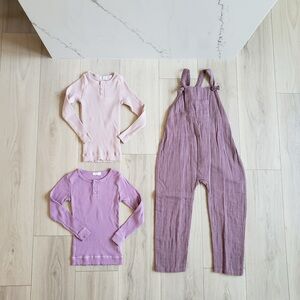 Jamie Kay Jumpsuit Bundle Girls 6 Purple Pink Lot 3 Ribbed Long Sleeve Shirts